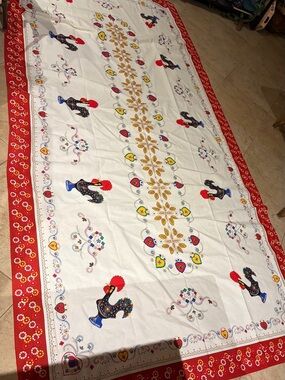 New folk art Portugal rooster good luck cotton tablecloth XL 59x 118 Portuguese